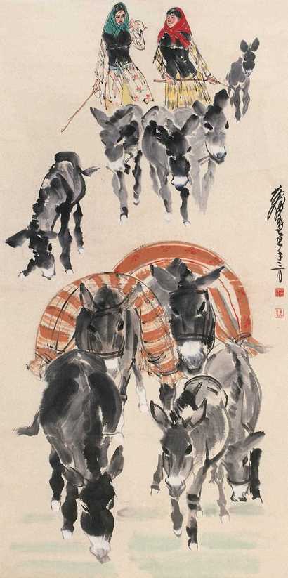 黄胄 1985年作 赶集 立轴
